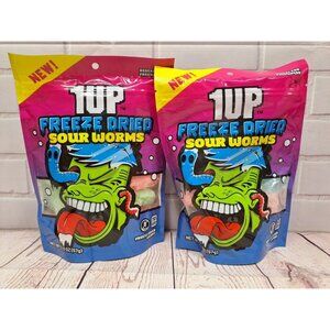 (2 Bags) 1UP Freeze Dried Sour Worms Candy 2oz Bag Sealed IN HAND